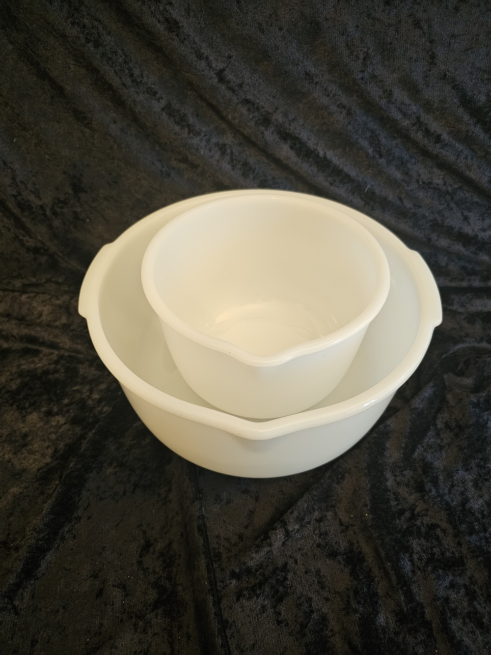 Vintage Glasbake for Sunbeam Mixmaster Milk Glass Mixing Bowls Set of 2